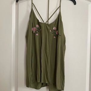 Olive green and floral strappy tank top